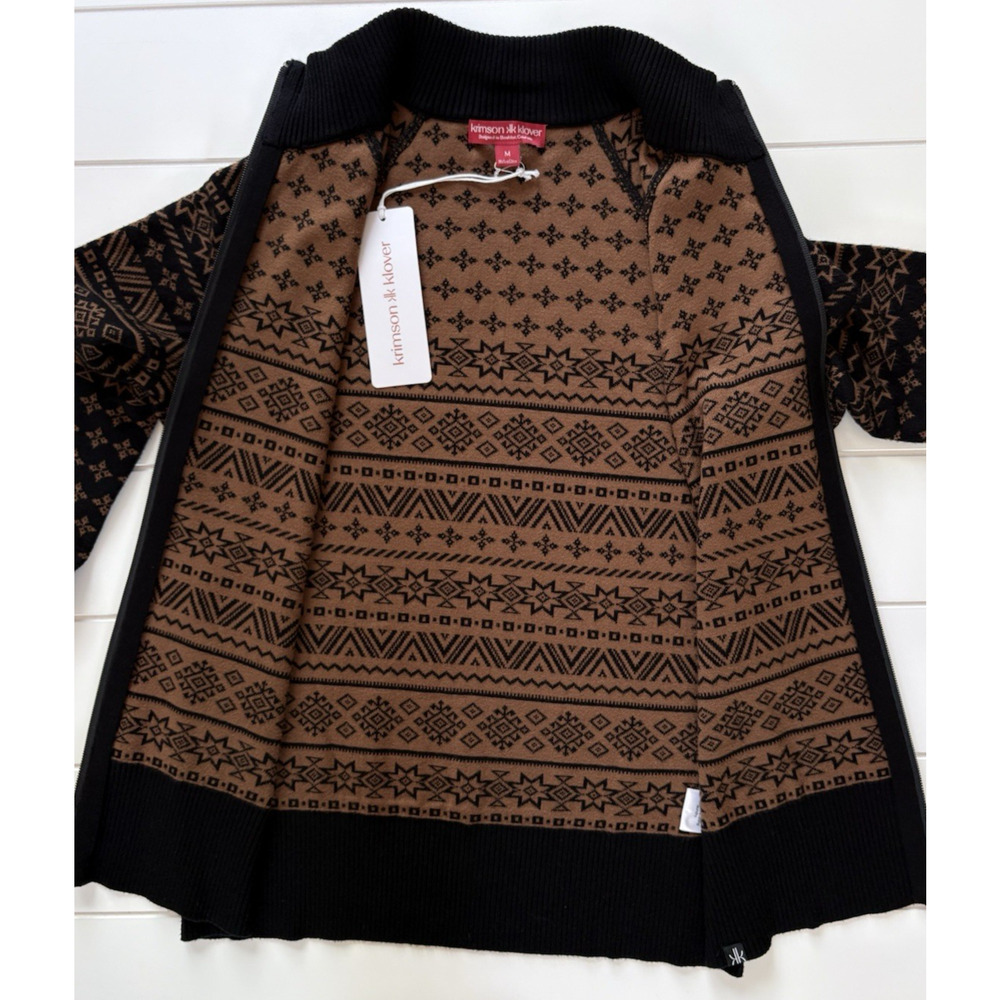 Krimson Klover Nordic Fair Isle Full Zip Yorkshire Sweater Jacket Black Brown M - Picture 2 of 12